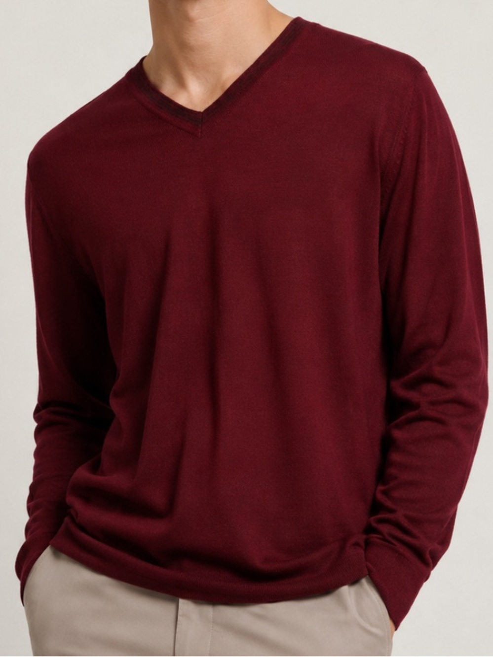 Jared Lang Men's V Neck merino wool blend Sweater XXLarge Red